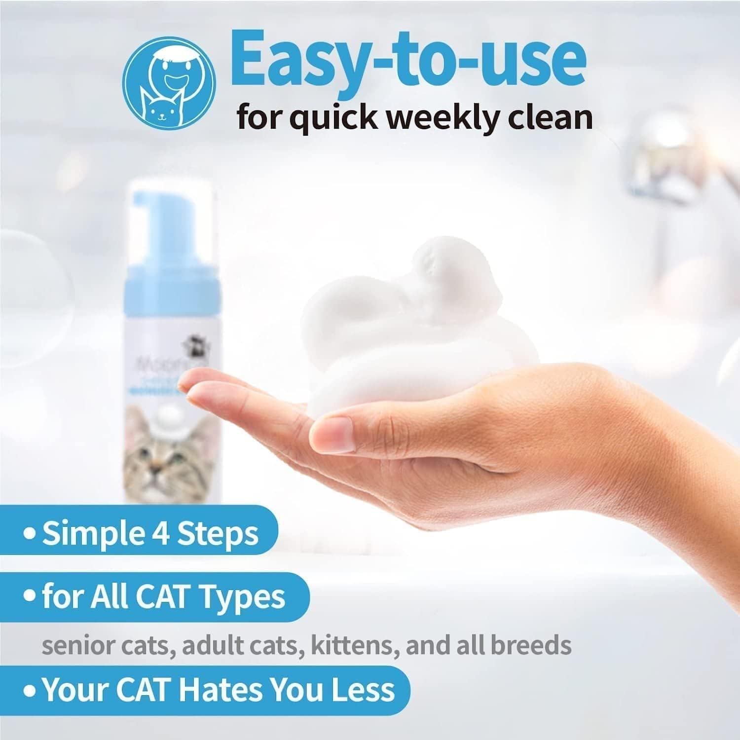 Mooncat Waterless Cat Shampoo for Gentle and Effective Pet Grooming - All Natural Ingredients for Sensitive Skin, Licking Safe Dry Shampoo for Cats, Easy No-Rinse Formula - 5 oz (Bottle) - Image 6