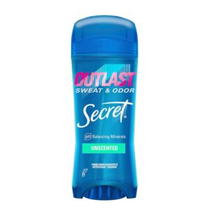 Secret Outlast Antiperspirant Deodorant for Women, 72hr Sweat & Odor Protection, PH Balancing Minerals, Clear Gel, Unscented 3.4 oz