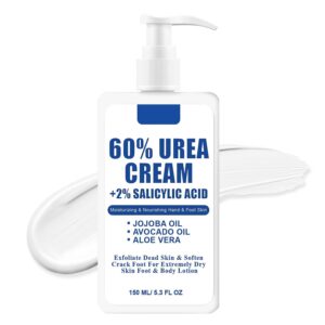 60% Urea Cream for Feet, Urea Foot Hand Cream Knees Heel for Dry Cracked with 2% Salicylic Acid Hydrates & Nourish Foot Care for Softening and Moisturizing Smoothing Skin Women Men Lotion 5.3oz