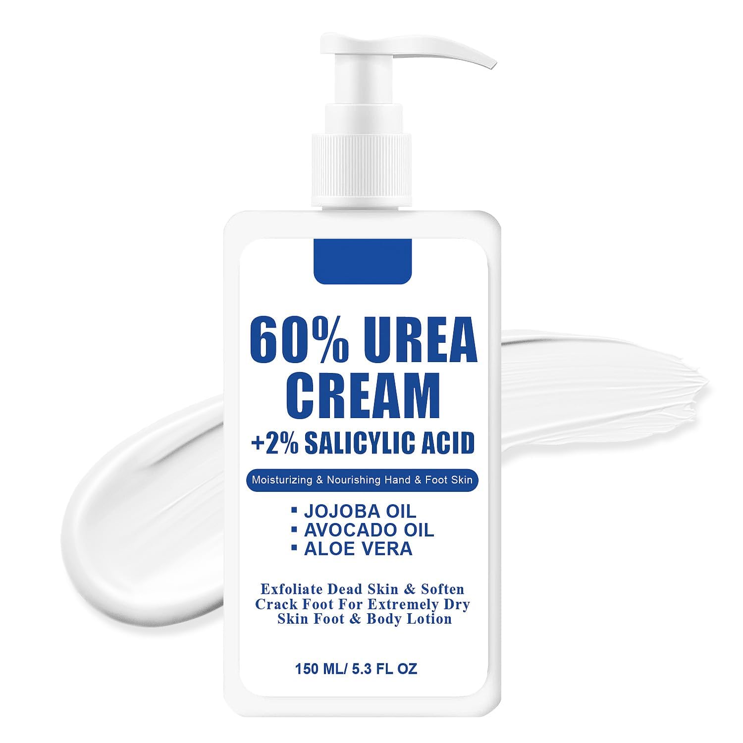 60% Urea Cream for Feet, Urea Foot Hand Cream Knees Heel for Dry Cracked with 2% Salicylic Acid Hydrates & Nourish Foot Care for Softening and Moisturizing Smoothing Skin Women Men Lotion 5.3oz