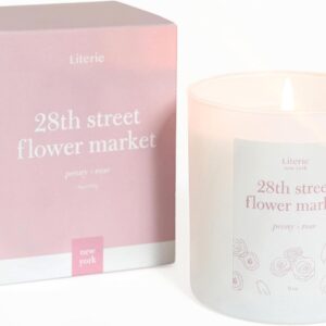 NYC Inspired Scented Candle: 28th Street Flower Market - Peony & Rose Scent, 9oz, 50 Hour Burn, Vegan Soy & Coconut Blend Candle for Home Decor, Gift for Women & Men
