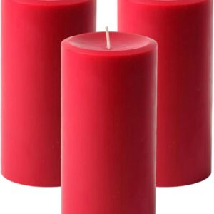Mister Candle Dripless Unscented Pillar Candles, Set of 3 Hand Poured Red Pillar Candles, Solid Color Non-Scented Candles for Home Decor, Premium Wax, 80 Hr Burn Time, 3x6 Inch