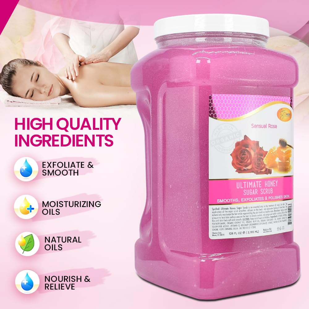 SPA REDI Sensual Rose Sugar Body Scrub 128 Oz Exfoliating Moisturizing Polish - Image 5