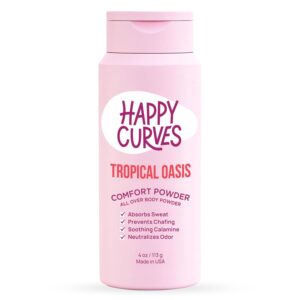 Comfort Powder: Talc Free Anti Chafe Body & Foot Powder Deodorant to Control Inner Thigh Chafing, Private Areas, and All Over Body for Women 4 oz. (1 Pack, Tropical Oasis)