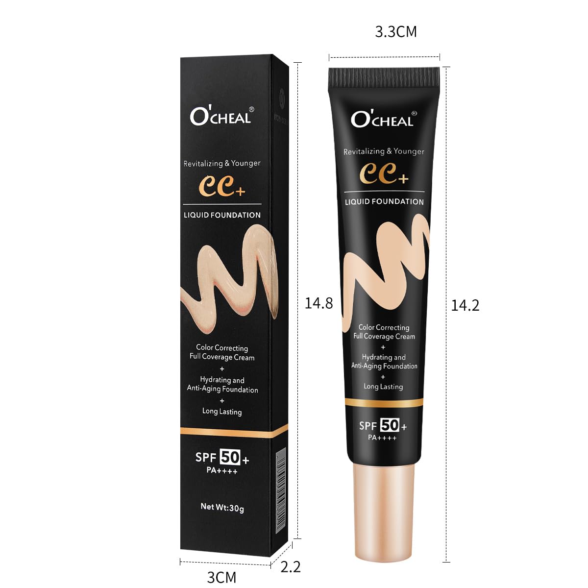 O'CHEAL CC Cream with SPF 50+, Hydrating Color Correcting Cream Full Coverage Lightweight Powder Foundation, Waterproof Long Lasting Pre-makeup Primer Facial Concealer Refine Skin Texture (Ivory) - Image 9