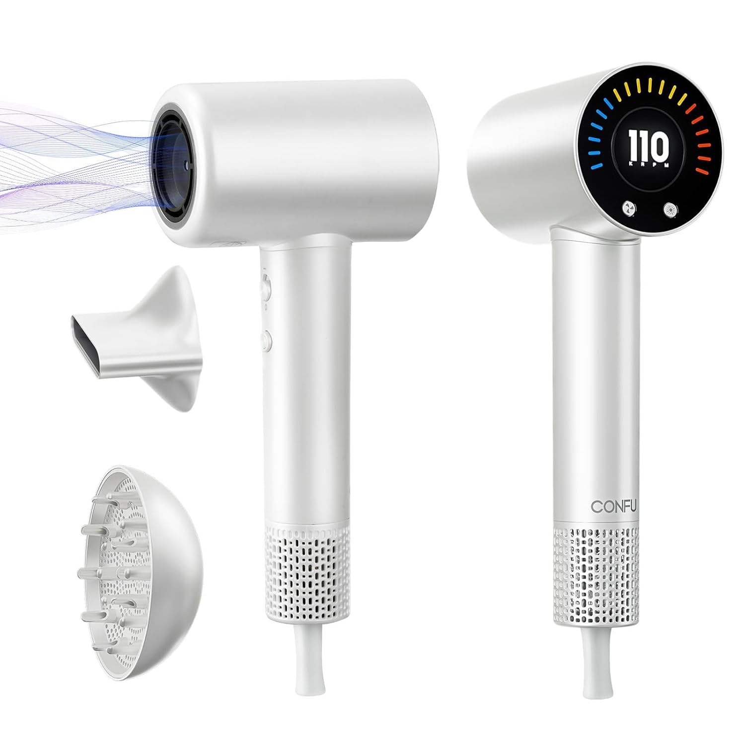 CONFU Hair Dryer, 110000 RPM Fast Drying Blow Dryer with Magnetic Diffuser and Concentrator, Professional Lightweight Ionic Hair Dryer for Women and Men