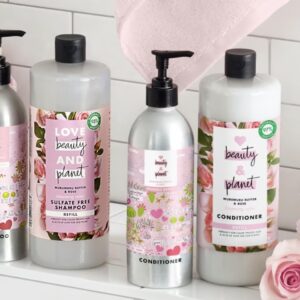 Love Beauty & Planet Murumuru Butter & Rose Conditioner Aluminum Bottle & Refill 16FL.OZ, Pink