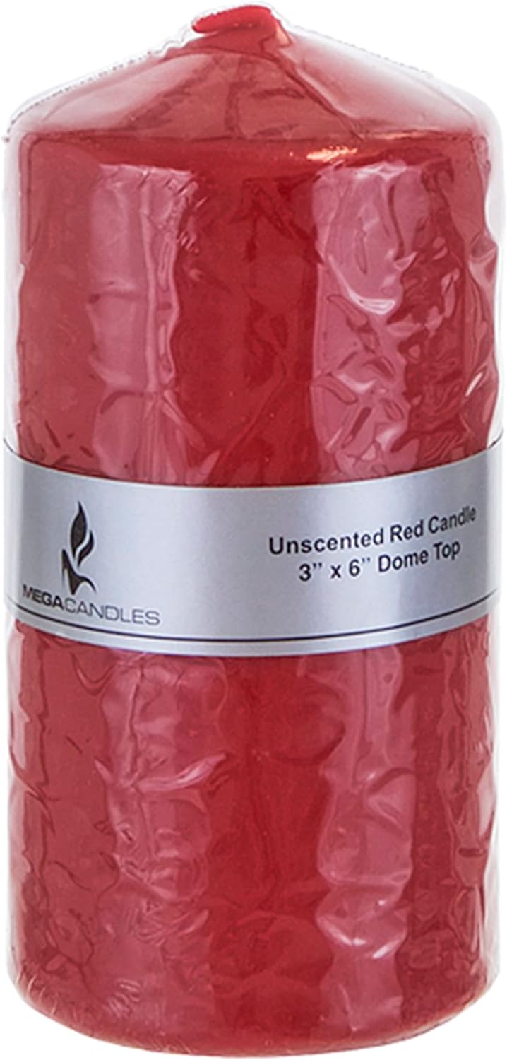 Mega Candles 1 pc Unscented Dome Top Red Pillar Candles, Pressed Premium Wax Candle 3 Inch x 6 Inch, Home Décor, Weddings, Parties, Celebrations, Occasions, Florists, Events, Prayers, Memorials - Image 2
