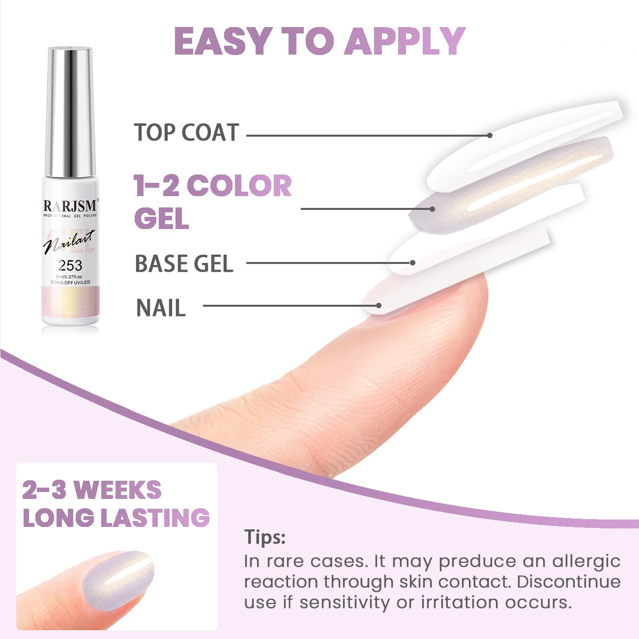 RARJSM Pearl Gold Gel Liner Nail Art Pearlescent Milky Light Purple White Golden Shell Glitter Swirl Effect Gel Nail Polish 8ml Build in Thin Brush Painted Drawing Striper Gelpolish Curing Requires - Image 6