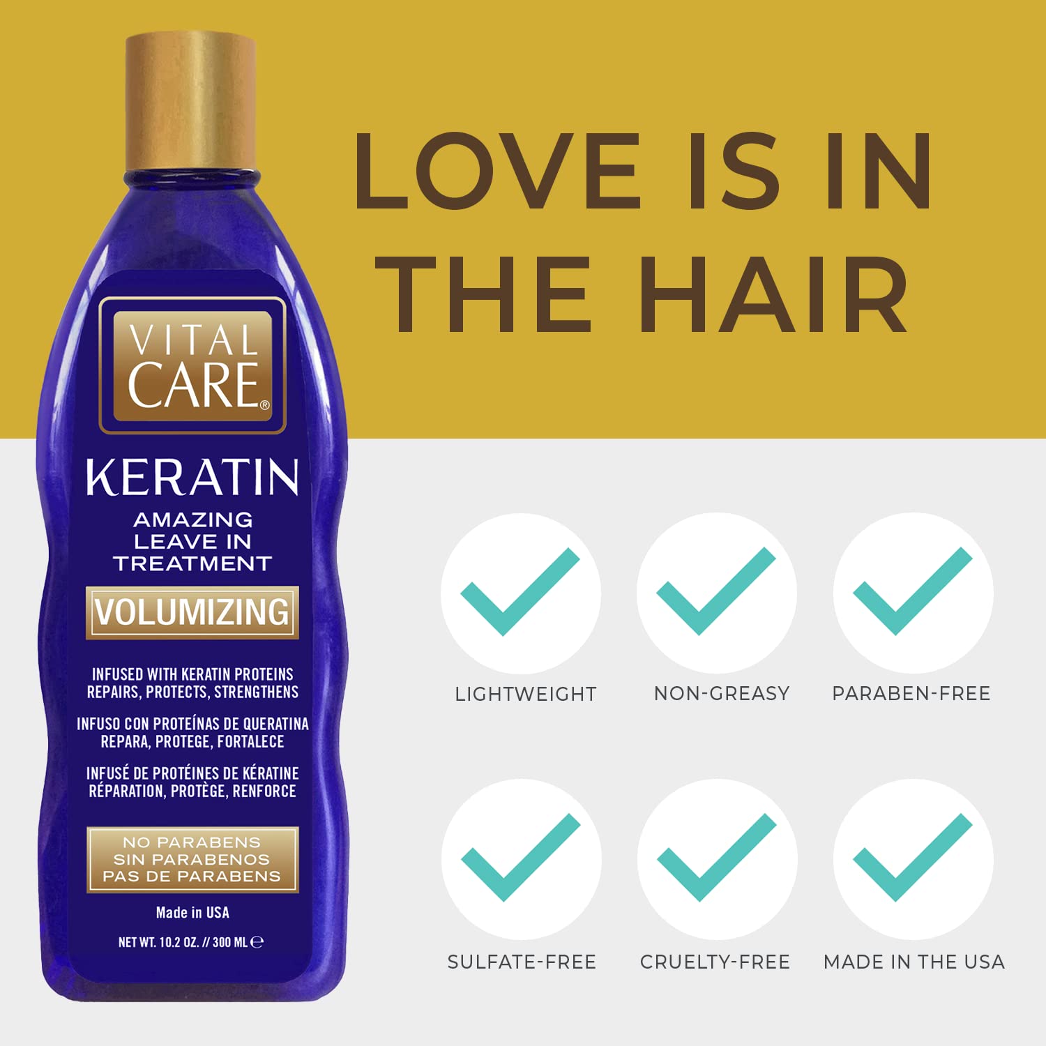 Vital Care Keratin Amazing Volumizing Treatment - Gentle Keratin Complex Hair Treatment is Non-Stripping for Daily Use, Hydrating & Repairing - Abyssinian, Avocado & Sunflower Seed Oil - Image 5