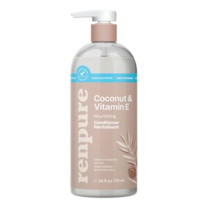 Renpure Plant Based Coconut and Vitamin E Moisturize and Replenish Conditioner - Ideal for Dry, Lifeless Hair - Leaves Hair Silky and Smooth - Paraben Free - Recyclable, Pump Bottle Design - 24 fl oz