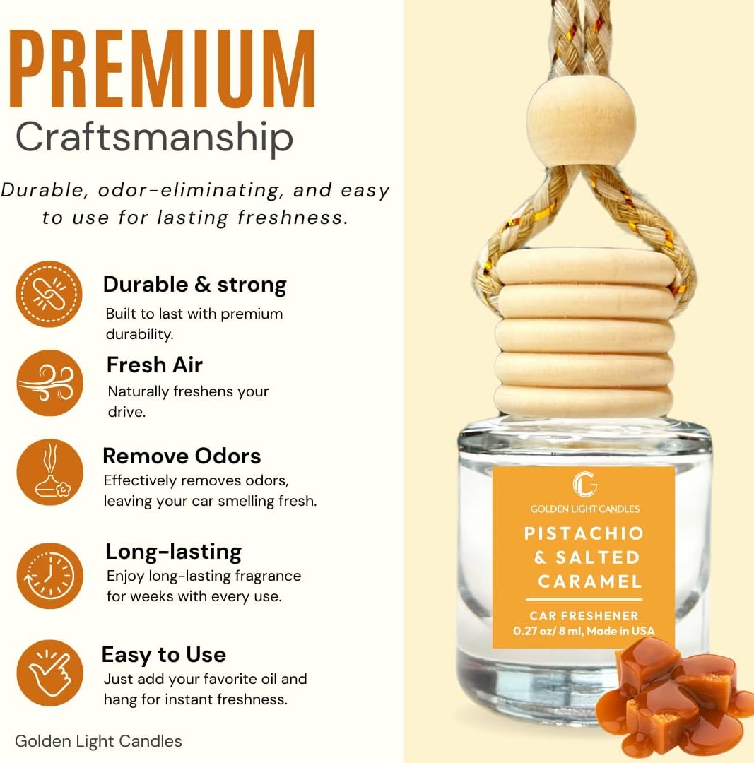 Car Air Freshener Hanging | Pistachio Salted Caramel Car Air Fresheners | Long-Lasting Fragrance Oil Diffuser | Cute Scent Diffuser | Pack of 3 | Made in USA - Image 2