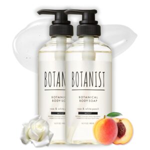 Organic Body Wash for Sensitive Skin Women & Men, Natural Shower Gel with Shea Butter & Aloe Extract, Sulfate & Paraben Free Body Soap from Japan, MOIST, Rose & White Peach,16.5 Fl Oz, 2EA