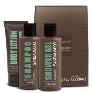 Birthday Gifts for Men BODY & EARTH Gift Sets for Men 3PC Mens Gift Set Gift Baskets for Men Includes Sandalwood Shower Gel Body Lotion Shampoo, Mens Gift Basket Christmas Gifts for Men Boyfriend