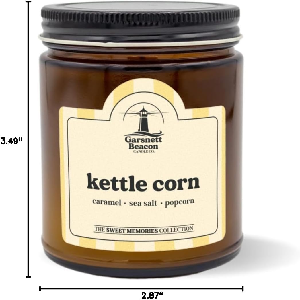 Kettle Corn Candle | Caramel, Sea Salt, Popcorn Scented Candle | Great for Home, Office | 100% Natural Soy Wax - 40+ Hour Burn Time | Handcrafted by Garsnett Beacon Candle Co. in The USA - Image 8