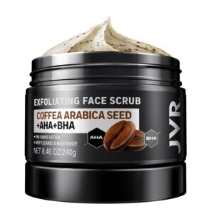 Face Scrub for Men, Facial Scrub for Deep Exfoliating, Cleansing, Removing Blackheads, Ingrown Hairs, Pre-shave Soften, Organic Formulated with Coffee Extract, AHA and BHA Face Exfoliator (8.46 oz)