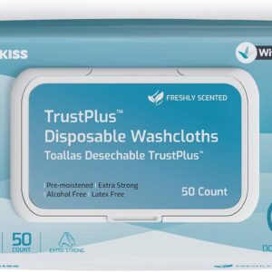 SUNKISS Trustplus Wet Wipes for Adult No Rinse, Extra Large 8”x12” Body Cleaning Washcloths for Elderly Incontinence & Cleansing, Fresh Scented, 50 Count