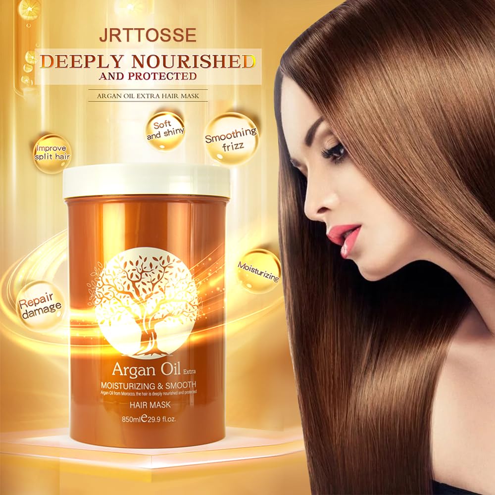 Argan Oil Hair Mask, Repair Split Ends Dry Damaged Hair, Moisturizing & Smoothing Hair Mask for Dry Damaged Hair of All Hair Types 16.90 oz 500 ml (29.90oz-850ml), milky white - Image 4