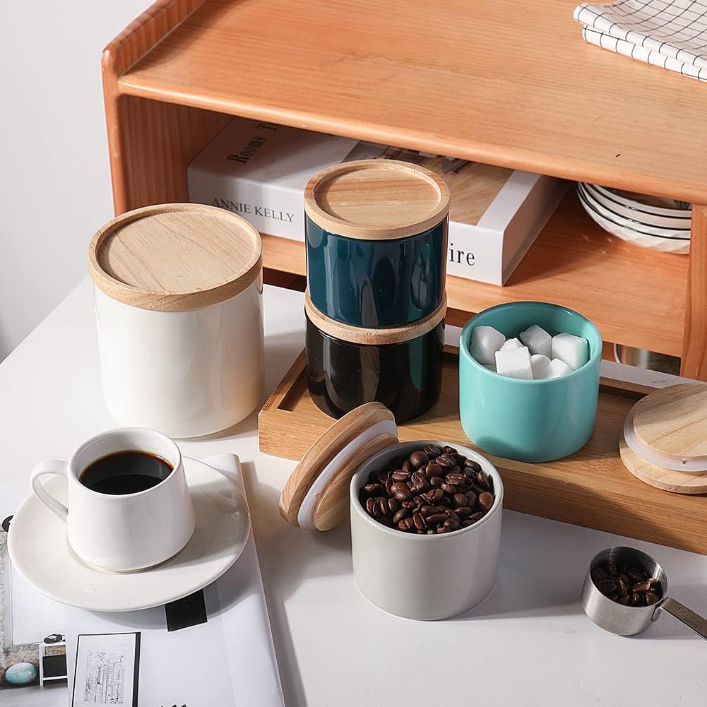Sweejar Navy 5 Oz Ceramic Salt Cellar with Stackable Spice Jar Lid - Image 3
