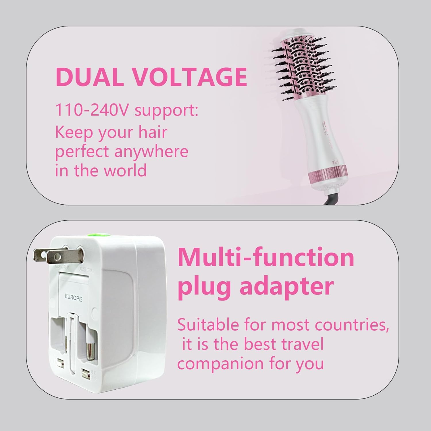 4-in-1 Dual Voltage Travel Hair Dryer Brush and Styler Volumizer - Compact Design - Image 2