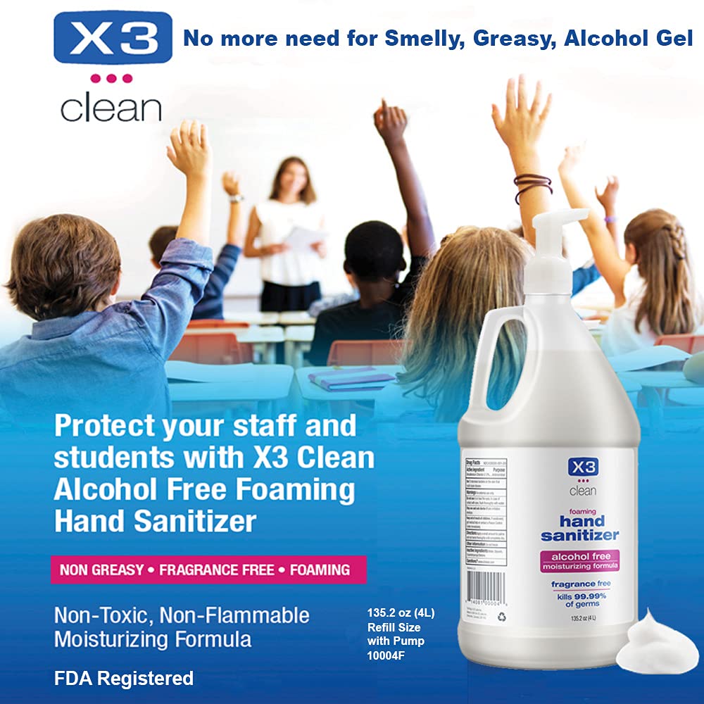 Hand Sanitizer Foaming Pump – Alcohol Free & Fragrance Free Moisturizing Formula – Kills 99.9% Germs – Made in USA - 135.2 oz (4L) Economy Refill Size (2 Pack) - Image 2