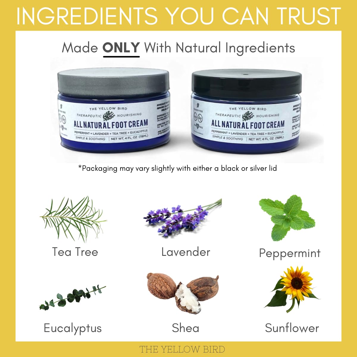 Yellow Bird Natural Foot Cream - For Dry and Cracked Feet Repair. Organic Athlete’s Foot Balm. Salve Moisturizer for Heel Care & Callus Treatment with Tea Tree Oil & Peppermint Essential Oils - Image 3
