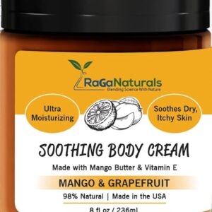 RaGaNaturals Natural Mango Butter Body Cream for Dry Skin for Women, Men - Tropical Plant-Based Hydrating Moisturizer with Avocado Oil and Vitamin E - Non-Greasy, Vegan, Cruelty-Free, Smell Good -8 Oz