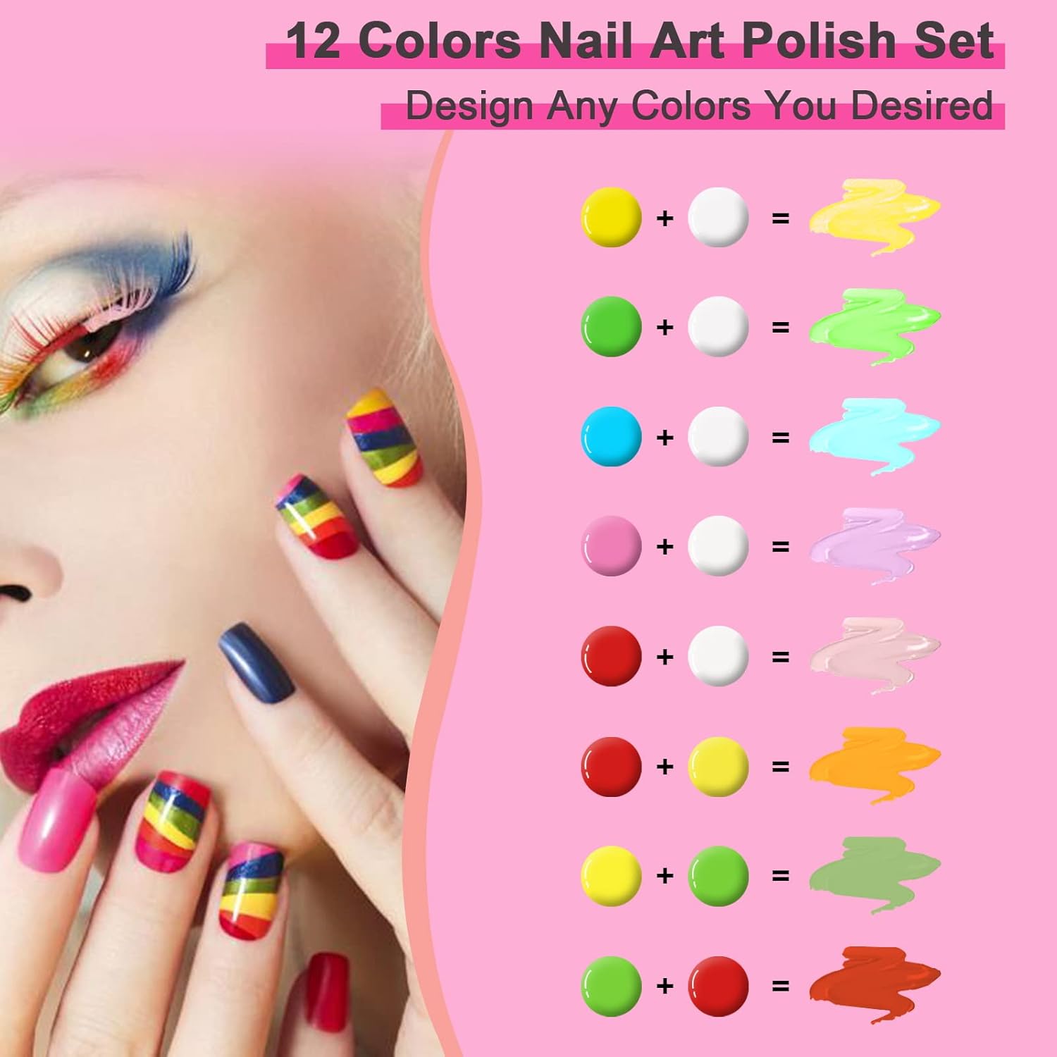 12 Colors Nail Art Polish Gel Liner Kit Black White 8ml with Brush - Image 2