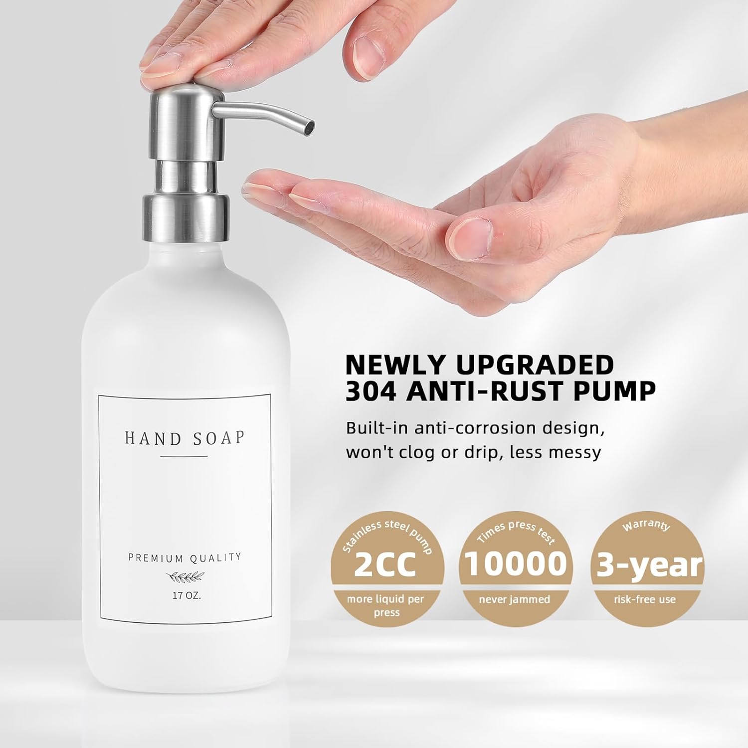 Glass Soap Dispenser Set for Kitchen and Bathroom 16 oz with 304 Rust Proof Pump and Tray - Image 5