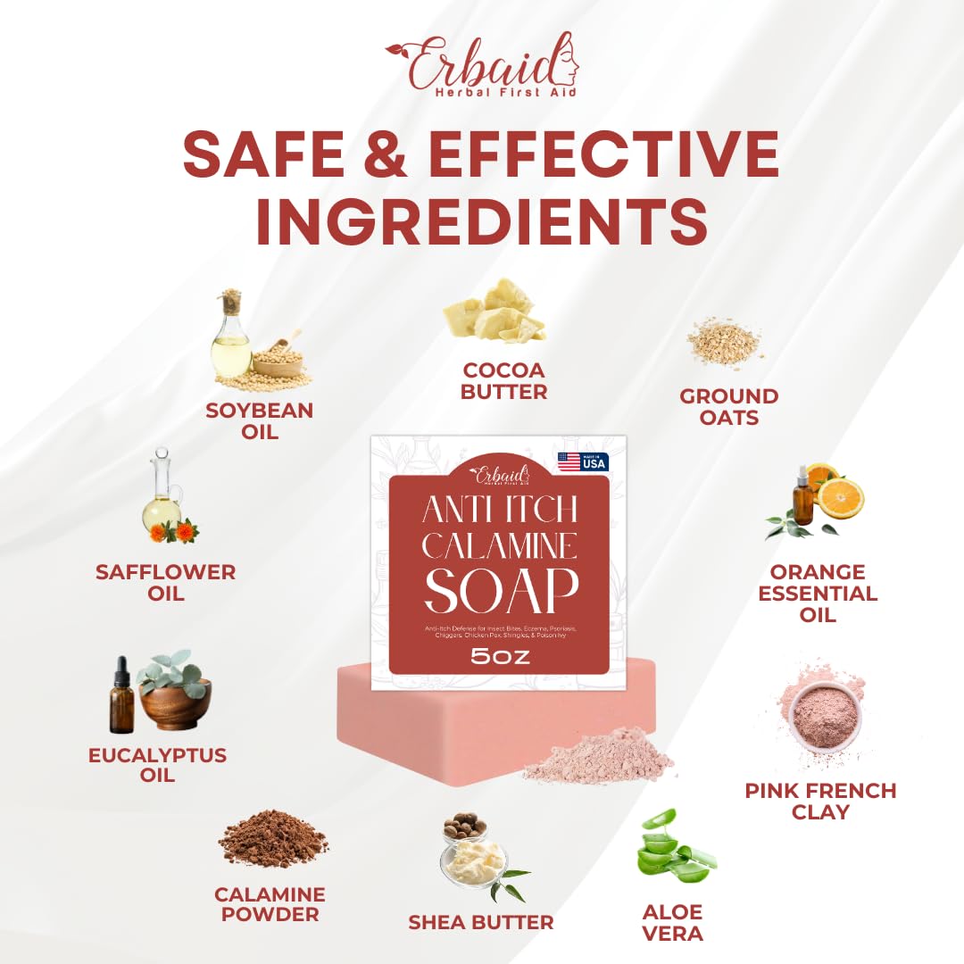Calamine Soap Bar – All Natural Instant Itch Relief – Calming Calamine Soap for Itchy Skin, Insect Bite, Eczema, Poison Ivy Rash, Chicken Pox – Pure Anti-Itch Body Wash Made in USA – Large 5oz Bar - Image 5