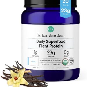 Ora Organic Plant-Based Protein Powder - 23g Protein for Women and Men - Vanilla Flavor 20 Servings, Vegan, Clean Protein, Third-Party Tested, Gluten-Free - 20 Servings