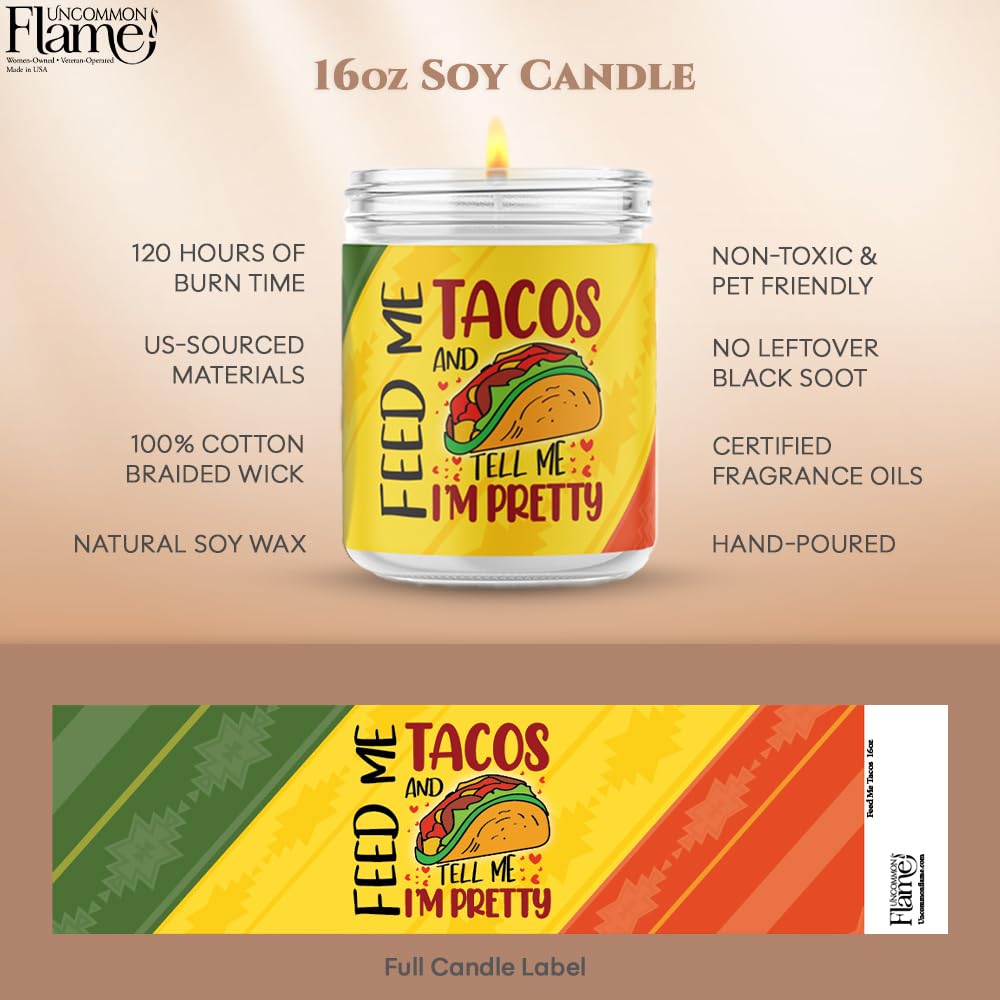 Handmade 100% Soy Wax Candle, Floral Scent, 16 oz, 120 Hour Burn, Cotton Wick, Taco Lover Gift - Image 5
