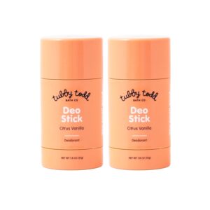 TUBBY TODD Deo Stick - Kids Deodorant - Aluminum-Free, Baking Soda-Free, Citrus Vanilla Deodorant for Sensitive Skin - Odor Protection with Tapioca Starch & Magnesium - Safe for Kids & Tweens - 2Pk