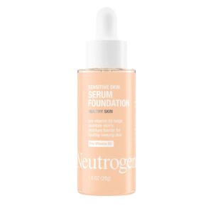 Neutrogena Healthy Skin Sensitive Skin Serum Foundation with Pro-Vitamin B5, Color Correcting & Pore Minimizing Liquid Foundation & Face Serum, Buildable Coverage, Light 02, 1 oz