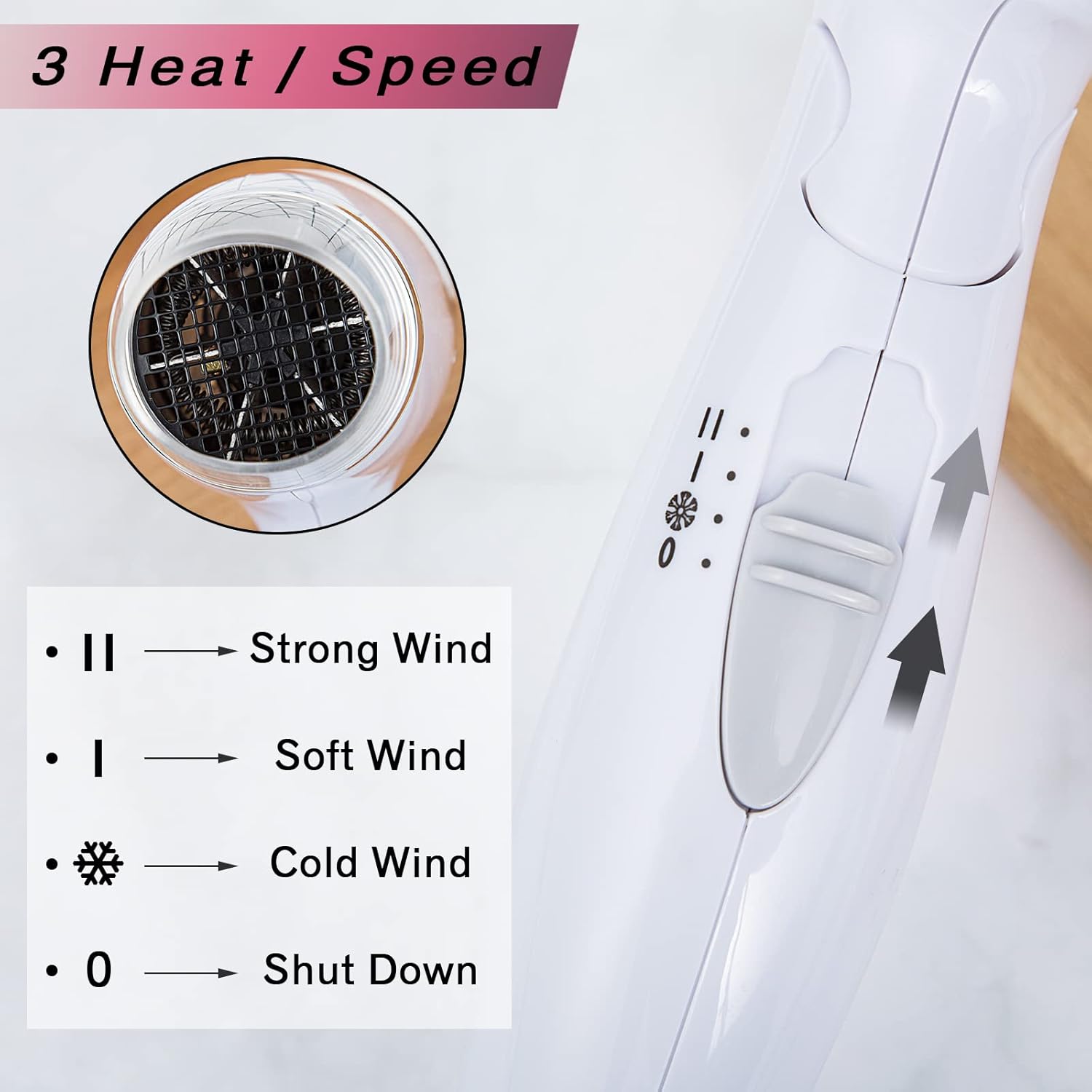 White Compact Folding Travel Hair Dryer 8x7 Inch Lightweight Mini Design Low Noise Heat Settings - Image 4