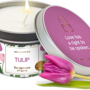 Magnificent 101 Long Lasting Flower Tin Candles with Tulip Scented| 6 Oz - 35 Hour Burn | Made of Natural Soy Wax for Manifestation, Purification, Chakra Healing & House Energy Cleansing