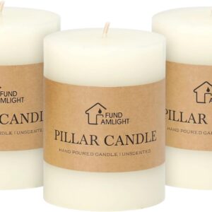 3x4 Inch White Pillar Candles Set of 3 - Decorative Unscented Pillar Candle, Long Burning Dripless Candles for Table Decor, Smokeless Large Pillar Candle for Wedding, Dinner, Rustic Home Decor