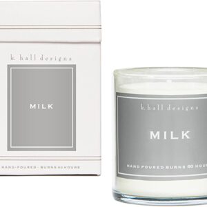 K. Hall Designs Milk Jar Candle, Creamy-Sweet Coconut Vanilla Aroma, 60-Hour Burn, Vegetable Wax & Soy Blend Made in USA for Men and Women, 8 oz - Scented Candles