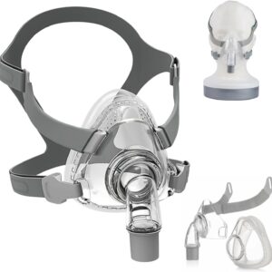 CPAP Mask, Universal Full Face CPAP Masks Replacement Set, Soft Silicone CPAP Full Cover Assembly Kit, TMS Comfort Series Nasal CPAP MASK with Headgear, Elbow and Cushion, S Size