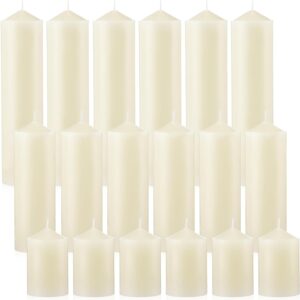 MTLEE 18 Pcs Set of 3 Pillar Candles Bulk 2 in x 3, 6, 8 Long Burning Clean Unscented Smokeless Pillar Candles for Wedding Emergency Lanterns Ceremony Party(Ivory White)