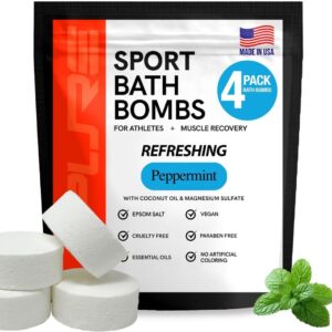 Pure Sport Refreshing Peppermint Bath Bombs - Magnesium Epsom Salt and Natural Essential Oils for Soaking, Relaxation Father’s Day Gifts, Post Workout Muscle Recovery Soak for Athletes, Made in USA