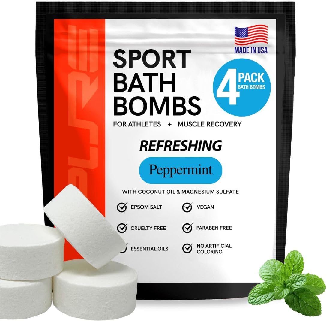 Pure Sport Refreshing Peppermint Bath Bombs - Magnesium Epsom Salt and Natural Essential Oils for Soaking, Relaxation Fatherβs Day Gifts, Post Workout Muscle Recovery Soak for Athletes, Made in USA