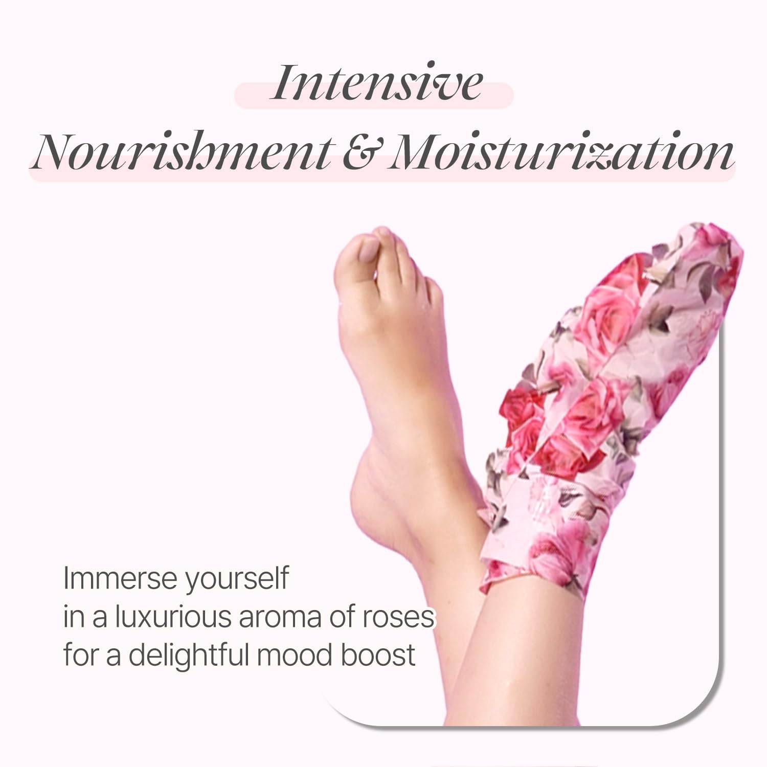 Petitfee Rose Petal Satin Foot Mask 5 Pairs - Hydrating Rose Scented Foot Repair Socks - Image 2