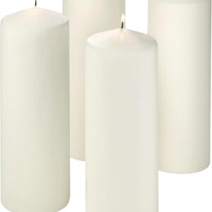 Unscented Pillar Candles - Set of 4 White Pillar Candles - 3x9 Slow Burning Large Candles for Weddings & Table Centerpieces, PARNOO