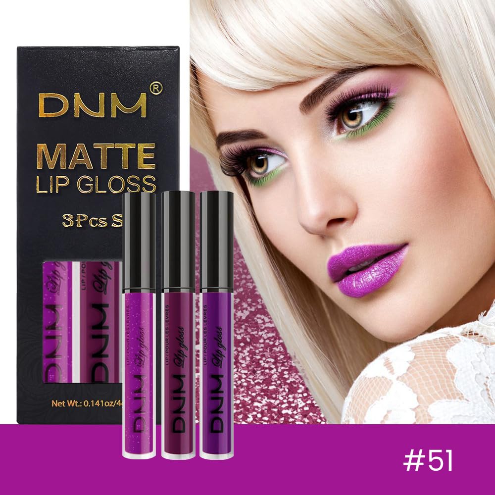 evpct 3Pcs Violet Purple Crystal Metallic Shimmer Glitter Matte Liquid Lipstick Lip Stain Sets for Women Matte+Lipstick Long Lasting Waterproof Permanent 24 Hours Magic Lipstick 24 Hours original - Image 3
