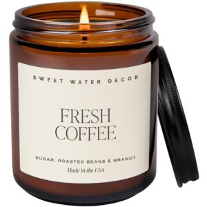 Sweet Water Decor Fresh Coffee Soy Candle - Caramel Creme, Mocha Latte and Kona Coffee Scented Candles for Home - 9oz Amber Jar + Black Lid, 40+ Hour Burn Time, Made in the USA