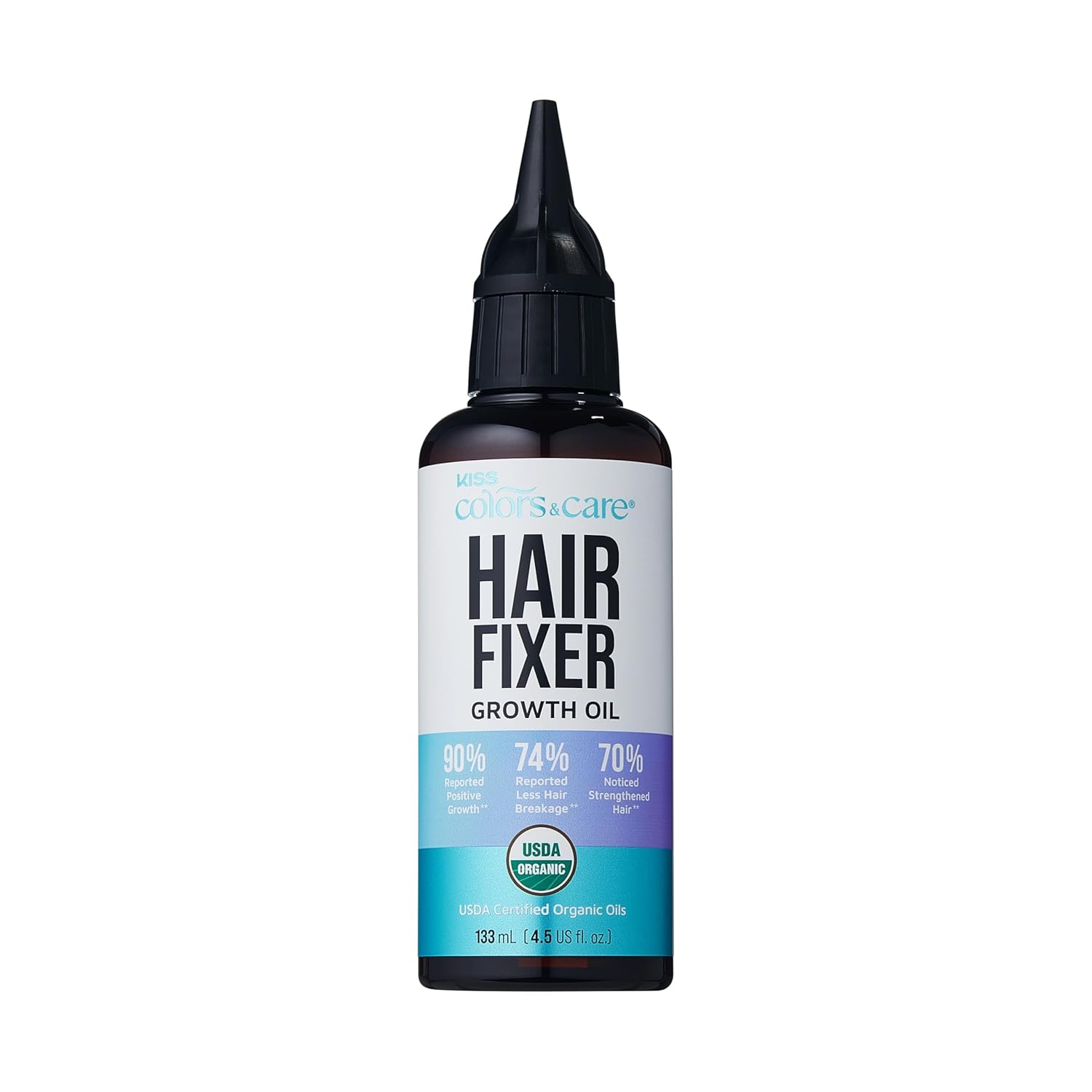 KISS Colors & Care Organic Hair Fixer Growth Oil, Natural Oils for Stronger Follicles, Reduced Breakage & Frizz, Moisture Retention & Split End Protection, 133mL (4.5 fl. oz.)