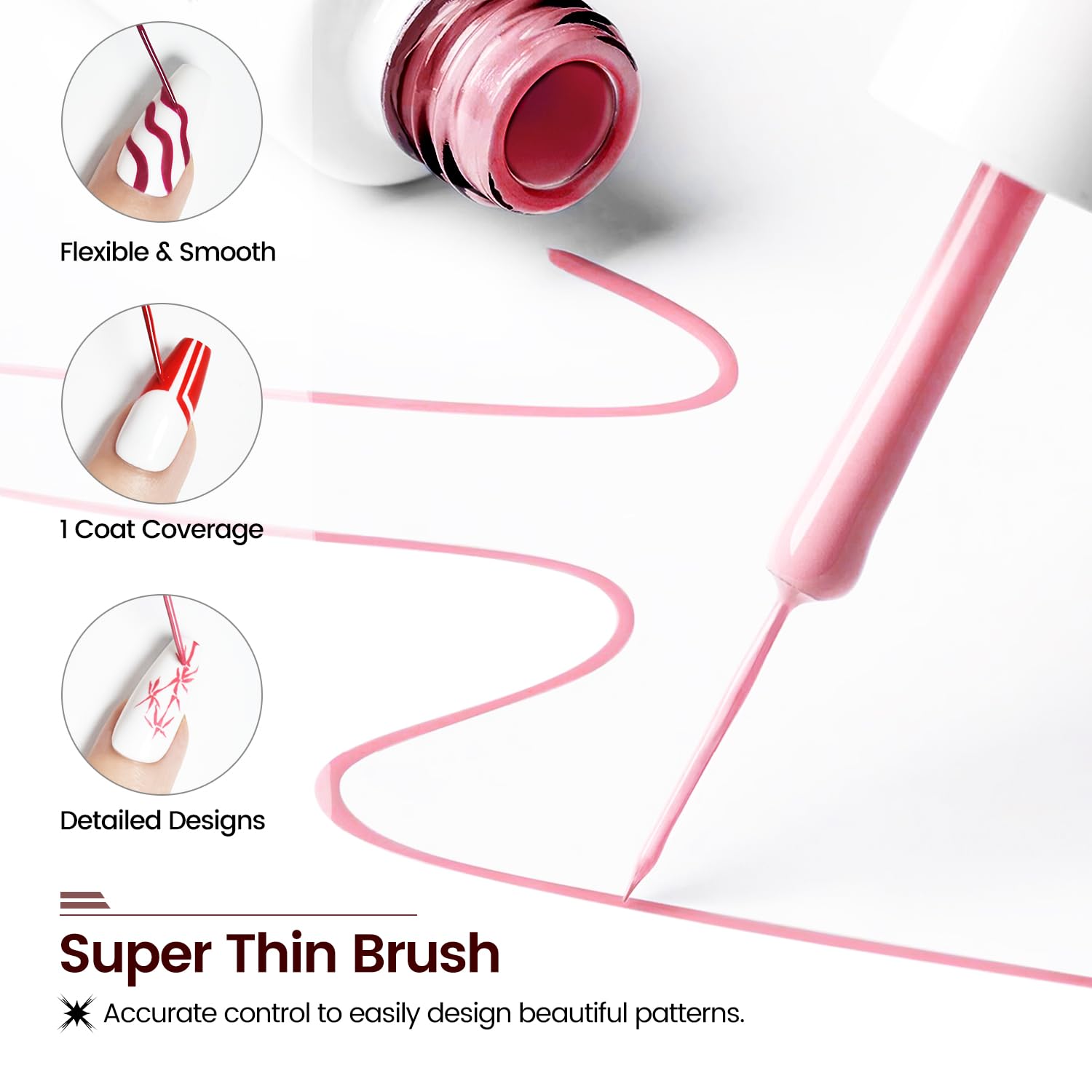 JODSONE 10pcs Nail Art Gel Liner,3D Effect Gel Nail Polish Thin Brush Painted DIY at Home Salon Design Gift for Girls - Image 6