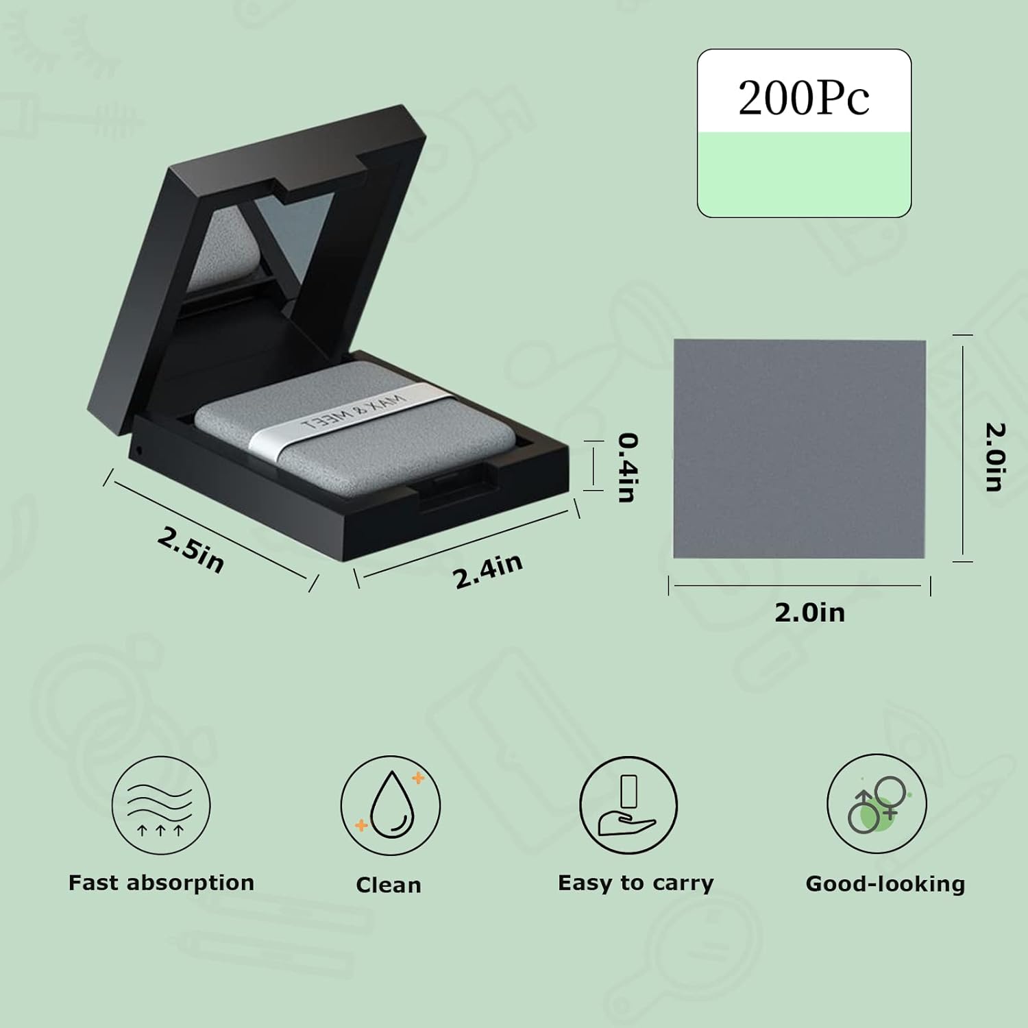 WishLotus Face Oil Blotting Sheets, 200Pc Linen Oil Blotting Paper for Oily Skin with Mirror Case and Self-Adhesive Powder Puff, Oil Absorbing Sheets for Men and Women (200) - Image 2