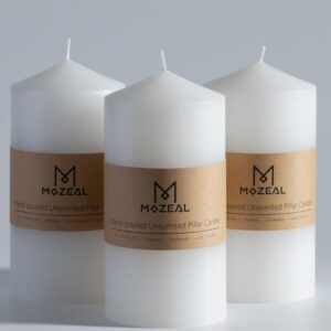 MOZEAL 3" x 6" Hand-Poured Unscented White Pillar Candles,Dripless Candles Set of 3,Long Lasting Burning,Approx 100 Hours Burn Time for Wedding,Dinner,Christmas and Home Decor